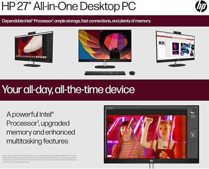 HP 27" FHD Touchscreen Business All-in-One Desktop Computer, Intel 12-Core Ultra 7 155U (Beats i7-1355U), 16 GB DDR5 RAM, 1 TB SSD, Intel Iris Xe Graphics, Wired KB & Mouse, Wi-Fi 6, Windows 11 Pro