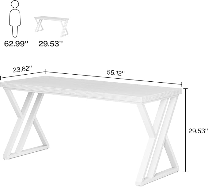 Tribesigns Writing Computer Desk, 55 inch Heavy Duty Study Desk with Z-Shaped Metal Leg, Modern Simple Home Office Computer Desk, White