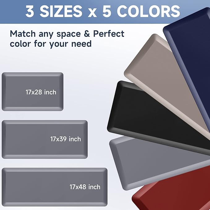 StepRite 4/5 Inch Thick Kitchen Mat Anti Fatigue Mat Kitchen Rugs Kitchen Decor Non-Slip, Stain Resistant, Waterproof Kitchen Mats Desk Mat for Kitchen, Office, Workshop, Grey, 17'' x 47''