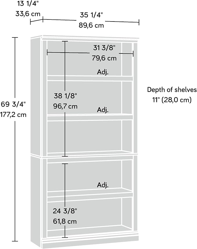 Sauder 5 Tier Book Shelf Wooden Bookcase Multipurpose Bookshelf for Home Office, Living Room, in Laurel Oak