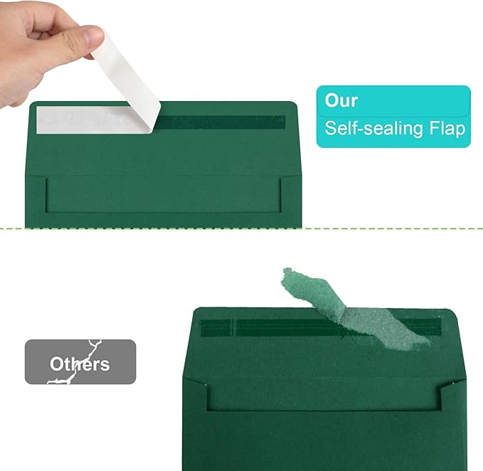 70 Pack A2 Dark Green Envelopes - Self Seal for Photos, Invitations, Greeting Cards & 4.5x5.5 Cards