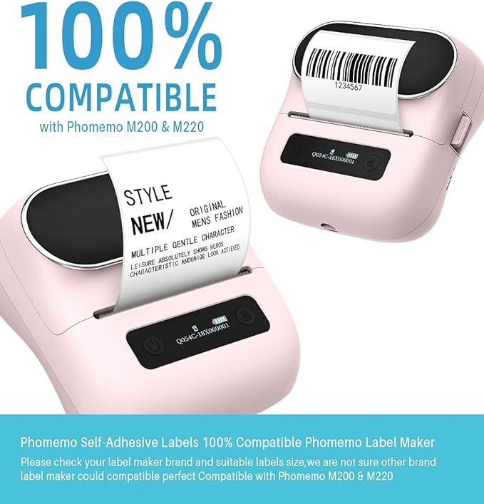 Phomemo Labels, 2.36'' x 1.57'' Self-Adhesive Sticker, Multipurpose Thermal Label for M220 M250 M260 M221 M200 Printer,for Barcode, Name, Jar, Tag, Address, Gift, Box and More Labeling,180 Pcs