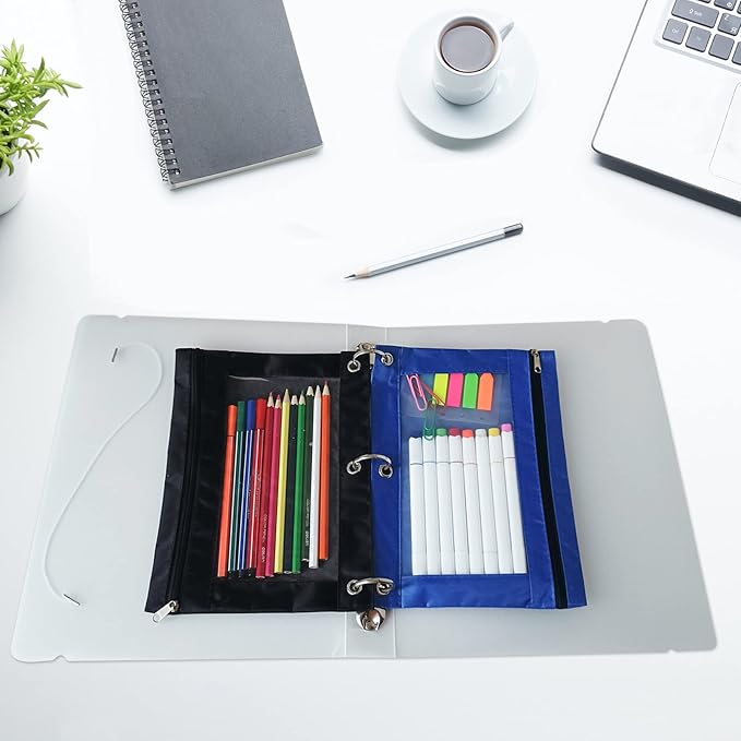 YoeeJob Pencil Pouch for 3 Ring Binder, Binder Pouches with Zipper Bulk, Pen Holder Case with Clear Window School Class Office Organizers, 24 Pack, Black