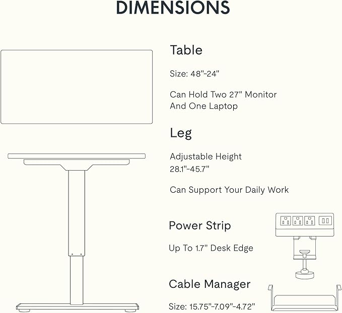FLEXISPOT EN2 Whole-Piece Standing Desk with Clamp Power Strip, 48 x 24 Electric Stand Up Height Adjustable Desk with Cable Management (White Frame + 48" Mahogany Desktop, 2 Packages)