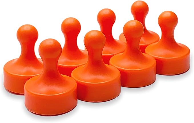GLASSBOARD STUDIO Powerful Neodymium Magnets, Pawn-Shaped - Strong Fridge/Refrigerator and Whiteboard Magnet, Ideal for Office, Kitchen, Crafts - Rare Earth, Heavy Duty (8, Orange)