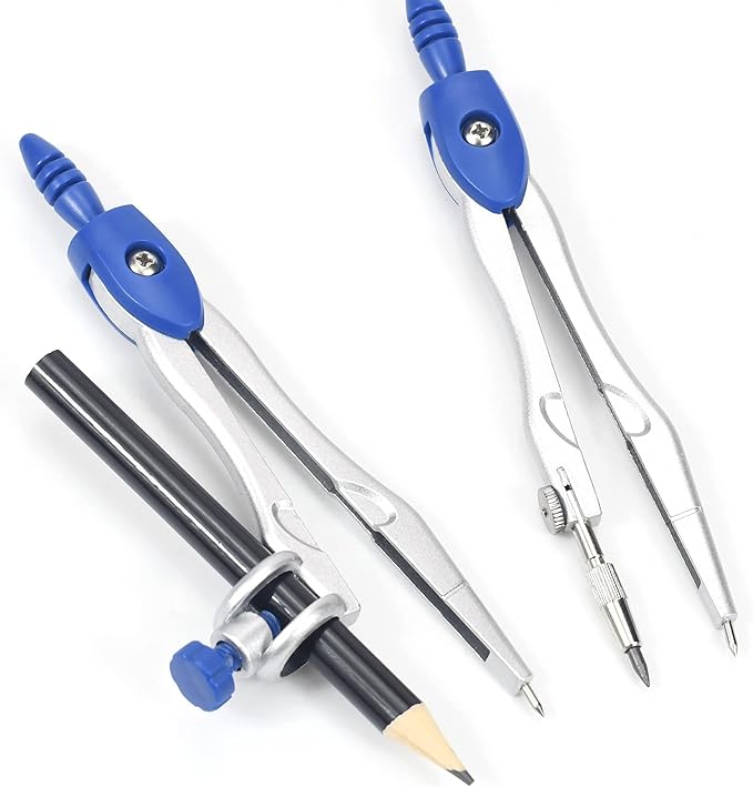 10 Pieces Math Geometry Kit Set Student Supplies with Shatterproof Storage Box,Includes Rulers,Protractor,Compass,Eraser,Pencil Sharpener,Lead Refills,Pencil,for School and Drawings(Navy Blue)