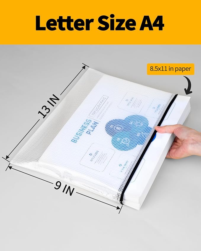 SUNEE Plastic Mesh Zipper Pouch 9x13 in (Black, 18 Packs),Extra Large Water-Resistant Zip Bag for School Office Supplies, Puzzles & Games Organizing Storage