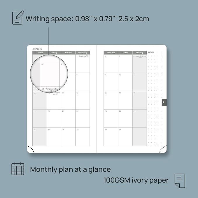 POPRUN Weekly Planner 2026 Calendar (Pocket 4'' x 6.25'') 12 Months Notebook with Horizontal Layout, Leather Hardcover, Inner Pocket, 100GSM Thick Paper, Pen Holder TJ - Navy Blue