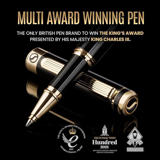 Scriveiner Black Lacquer Rollerball Pen - Stunning Luxury Pen, Real Gold Plating, Schmidt Ink Refill, Best Roller Ball Gift Set for Men & Women, Professional, Executive Office, Nice Pens
