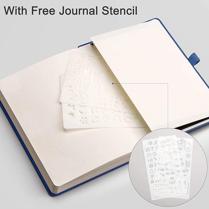 EMSHOI A5 Dotted Journal - 256 Pages with 120gsm Thick Dot Grid Paper, Hardcover Leather Dotted Notebook, 16 Perforated Pages, Pen Loop & Inner Pocket, for Bullet Journaling, 5.75” x 8.38”, Blue