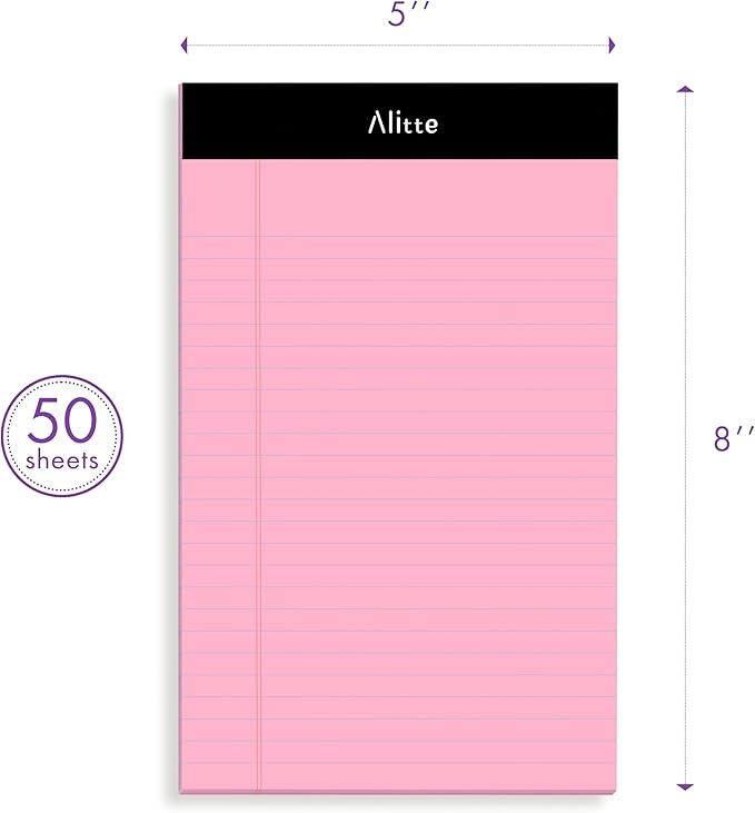 Colored Legal Notepads 5x8, Pack of 12- Perforated Narrow Ruled Writing Pad - Premium Thick Paper, No Ink Bleeding - Legal Pads For Home, Office, School, Business - 50 Sheets Per Notebook