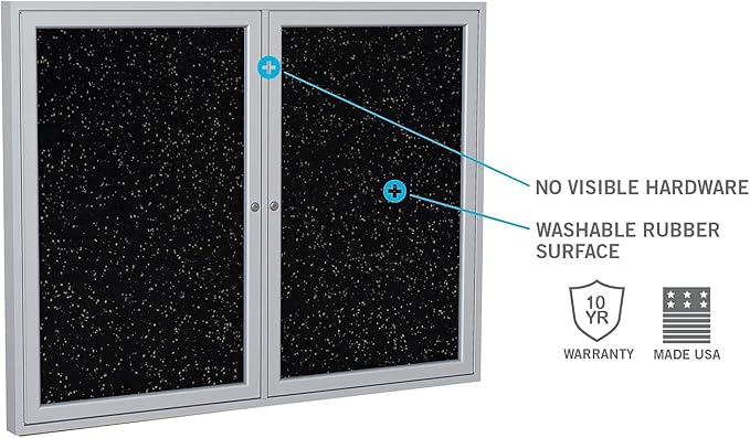 Ghent 36"x60" 2-Door indoor Enclosed Recycled Rubber Bulletin Board, Shatter Resistant, with Lock, Satin Aluminum Frame,Confetti (PA23660TR-CF ) ,Made in the USA