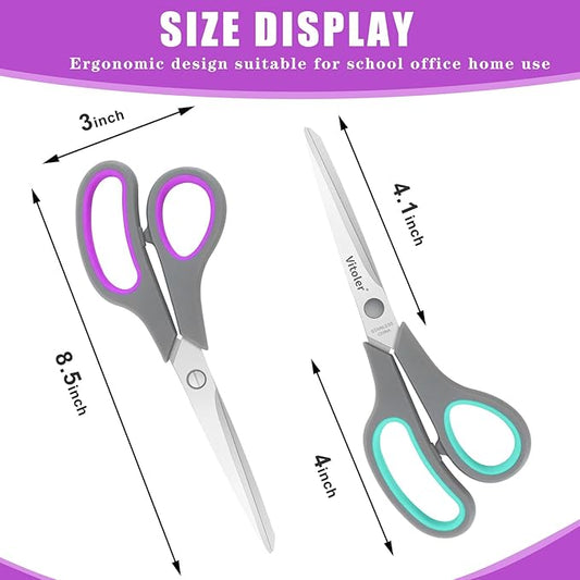 Vitoler Scissors All purpose, 8.5" Heavy Duty Scissors for School Office Supplies,Kitchen Shears for Food Fabric,Right/Left Handed School Scissor for Kids