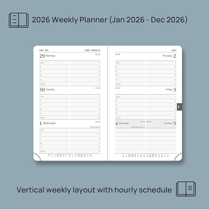 POPRUN 2026 Planner (Pocket Size 4''x 6.25'' Hardcover) - Small Calendar for Purse with Hourly Schedule & Vertical Weekly Layout, Monthly Calendars, 100 GSM - Violet