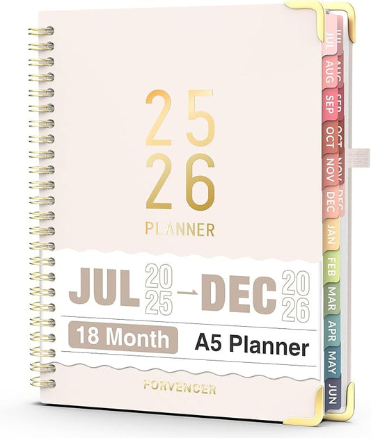 Jul 2025 - Dec 2026 Planner, Forvencer Academic Planner 2025-2026, 18 Month Daily Planner, 6" x 8", Weekly & Monthly Agenda Book, Hardcover Calendar Book, School Supplies for Student Teacher, Beige