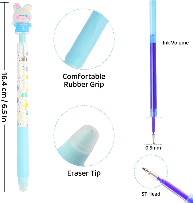 LiYiQ 24 PCS Erasable Pens Fun Cute Pens for kids Fidget Pens Blue Pens Kawaii Pens Stress Relief Rotating Pen for School, Office, Home Supplies