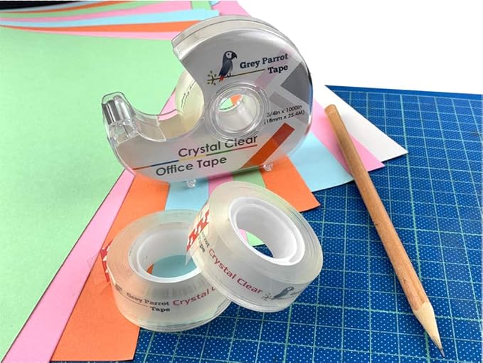 Greyparrot Office Clear Office Refill Tape Rolls + Dispenser(8 Pack),(3/4” X 1000in/pack). for Craft Jobs, Gift Wrapping, Office Work Clear(Transparent) Glossy Finish, Refillable (8000 inch/total)