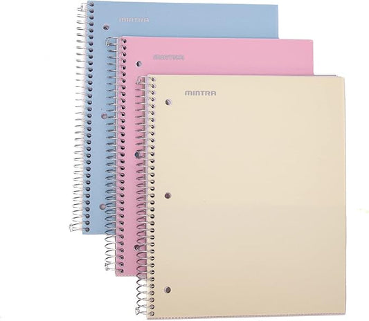 Mintra Office Durable Spiral Notebooks, 1 Subject, (Spring Pink, Sun Yellow, Arctic Ice, College Ruled 3pk)