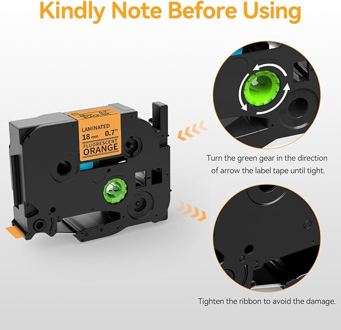 18mm Label Tape Orange Replace for Brother TZe-B41 3/4" (0.7") TZe TZ Tape Laminated 18mm Compatible with Brother P Touch PTD400 PTD410 PTD600 PT2730, TZeB41 Black on Fluorescent Orange