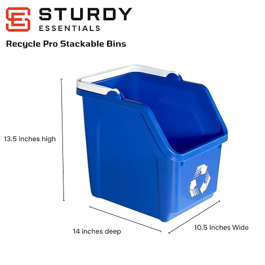 Multi Recycling System with Three Stackable 5 Gallon Bins to Build Your Recycling Center for Offices, Homes, Garages, Businesses (3 Pack, Blue/Yellow/Red)