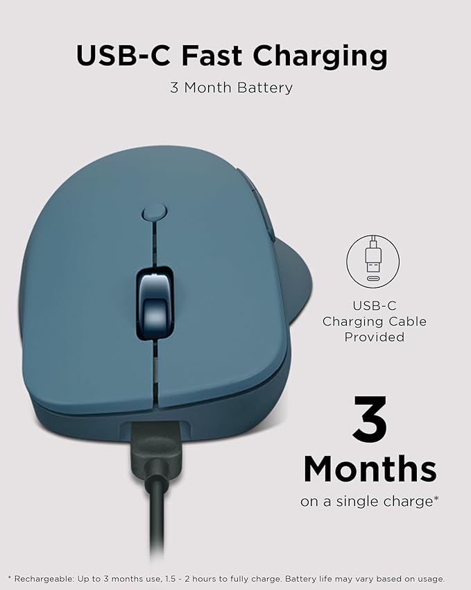 Lenovo Yoga Pro Mouse, Bluetooth, USB-C Rechargable, Dual Mode Bluetooth, 6 Button, Right Handed Design, Ergonomic Design, Programmable Buttons, 2-Way Metal Scroll Wheel, Tidal Teal