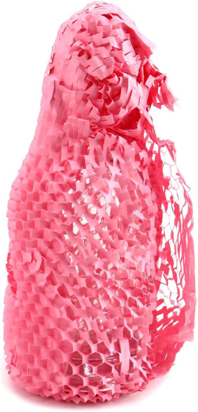 JAPCHET 15 In x 328 Ft Pink Honeycomb Packing Paper, Honeycomb Paper with Sticker Labels and 10 m Rope Honeycomb Wrap Roll for Packaging and Shipping