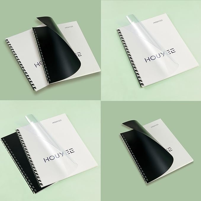 HOUYEE 100 Pack Binding Covers Set, 8.5x11 Inches, Including 50 Pcs 12 Mil Clear Binding Covers, 50 Pcs 16 Mil Sand Plastic Binding Covers