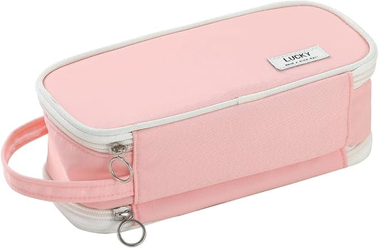 Pencil Case Large Zipper Pencil Pouch for Girls Kids Teens Adults Aesthetic Pencil Bag Stationery Organizer Pen Pencil Case with Handle for School Pink