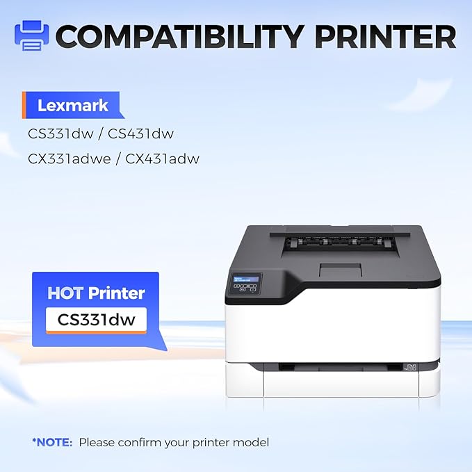 20N10K0 20N10C0 20N10M0 20N10Y0 Toner Cartridge Set(4-Pack with chip) Replacement Compatible for Lexmark Color CS331dw CS431dw CX331adwe CX431adw Laser Printer All-in-One(Black Cyan Magenta Yellow)