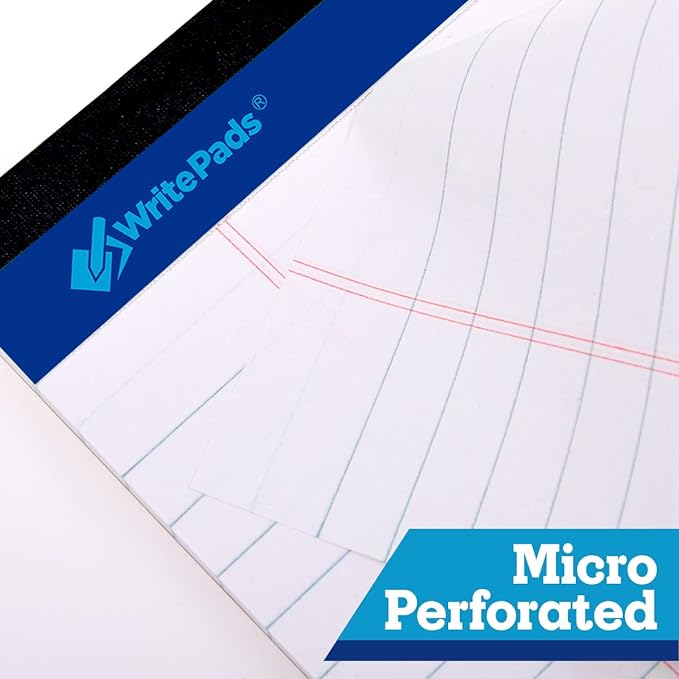 Legal Pad 8.5 x 11 Note Pad, Wide Ruled Writing Pad, White Paper, 6-Pack, 50 Sheets Per Pad, Micro-Perforated Notepad, Office Supplies (KSU-8331) - Made in the USA