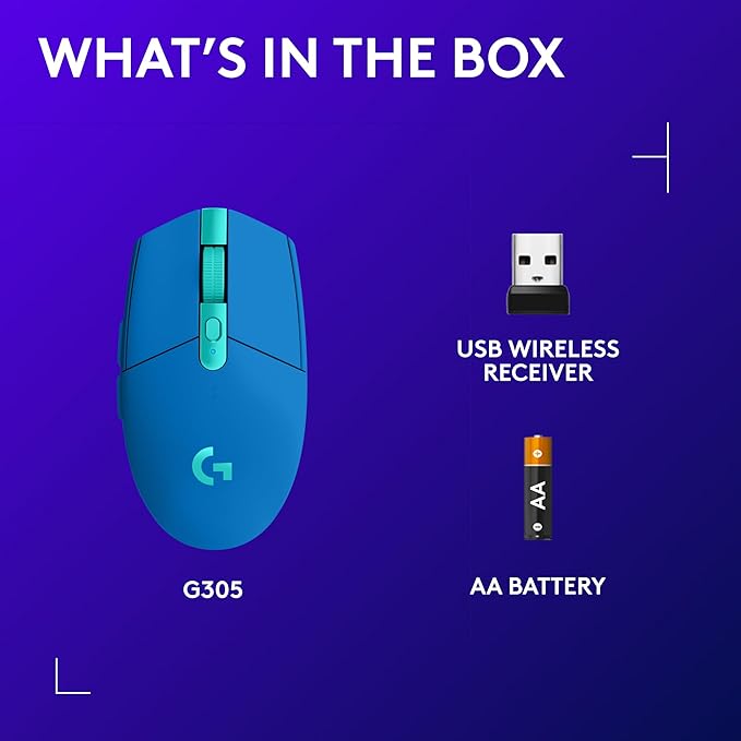 Logitech G305 LIGHTSPEED Wireless Gaming Mouse, Hero 12K Sensor, 12,000 DPI, Lightweight, 6 Programmable Buttons, 250h Battery Life, On-Board Memory, PC/Mac - Blue