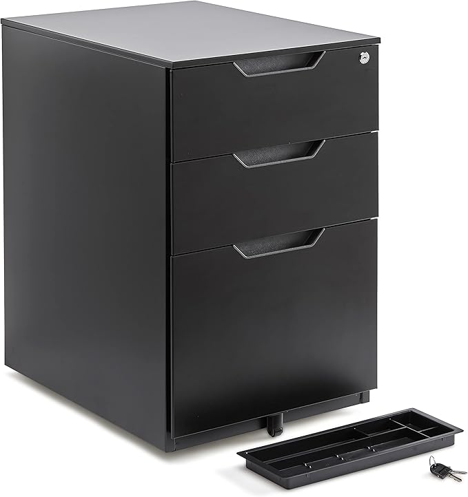 Amazon Basics 3 Drawer Mobile File Cabinet With Lock, Black, 20.71" D x 15.51" W x 24.29" H