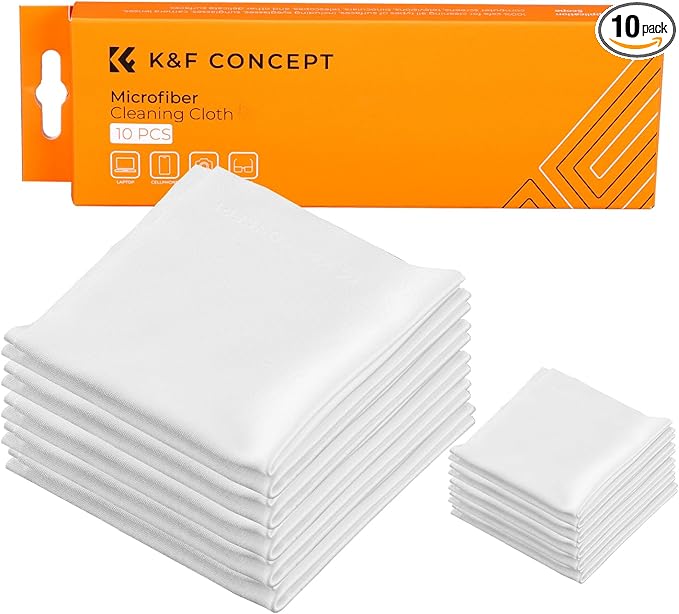 K&F Concept 10 Pack Microfiber Cleaning Cloths,Washable Reusable 6x6in Vacuum Wrapped Lint Free Glasses Cloth for Glasses, Lens, Screens & More