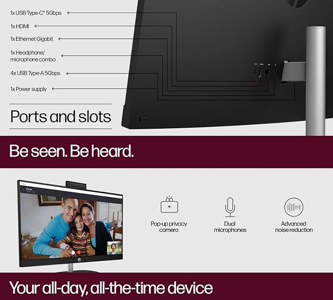 HP 27" FHD Touchscreen Business All-in-One Desktop Computer, Intel 12-Core Ultra 7 155U (Beats i7-1355U), 16 GB DDR5 RAM, 1 TB SSD, Intel Iris Xe Graphics, Wired KB & Mouse, Wi-Fi 6, Windows 11 Pro