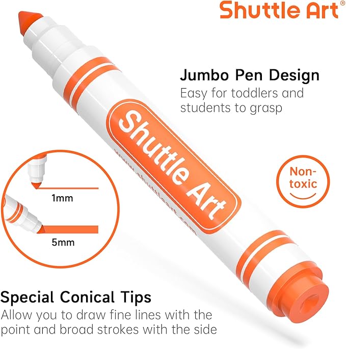 Shuttle Art 304 Pack Washable Markers, 16 Assorted Colors Broad Line Conical Tip Large Markers Bulk with a Box, Bonus Caps, Home Classroom School Supplies for Toddlers Kids Adults Students Teachers