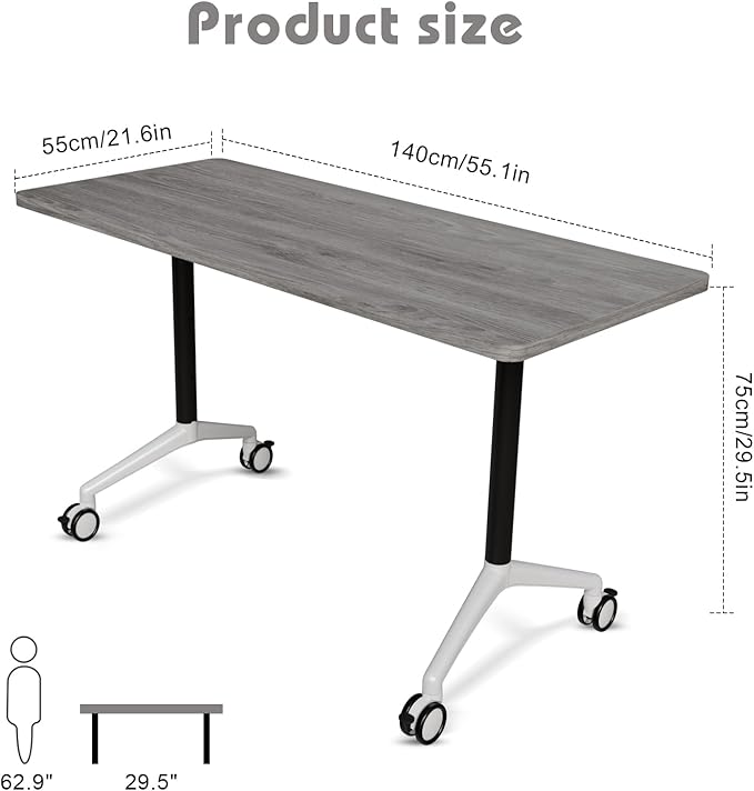 Conference Room Table with Flip-Top Design for Dynamic Meetings, Business Table Computer Desk with Heavy-Duty Frame,Foldable Seminar Meeting Tables for Home Office (2, B, 55.1IN)
