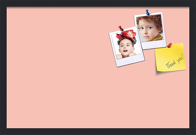 PinPix 27x18 Inch Cork Bulletin Board. This Decorative Framed Pin Board Comes with Pink Pastel Design and a Satin Black Frame. Ideal for Home Office Decor or Message Board (PinPix-1813)