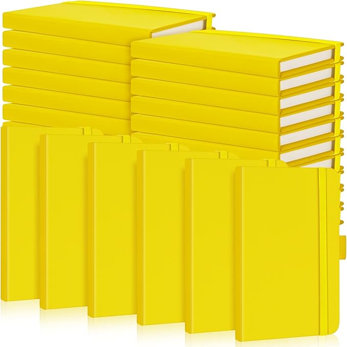 40 Pieces Small Notebooks A6 Pocket Journals 3.5 x 5.5 Inch Small Leather Notebook Mini Ruled Lined Journal with Elastic Band Pen Holder Page Marker Ribbons (Yellow)