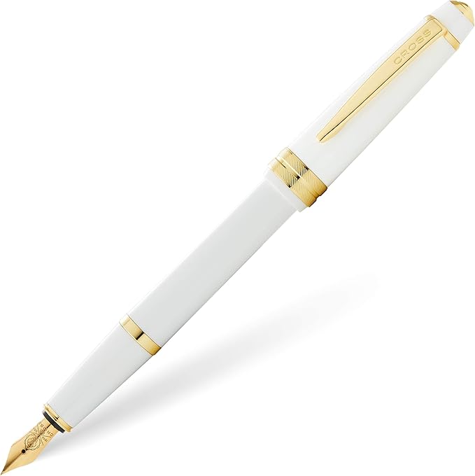 Cross Bailey Light Refillable Fountain Presented in a Everyday Gift Box - Medium Point, Black Ink, Polished White