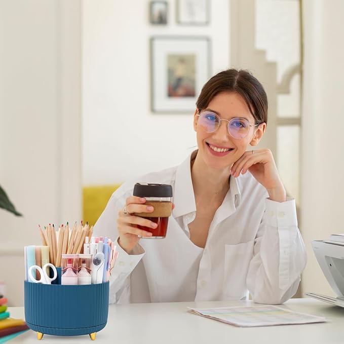 SKYDUE 360 Degree Rotating Desk Organizer, Dual-Purpose Pencil Pen Holder, Rotating Desk Pen Organizer with 5 Slots, Pencil Cup for Office, School, Home