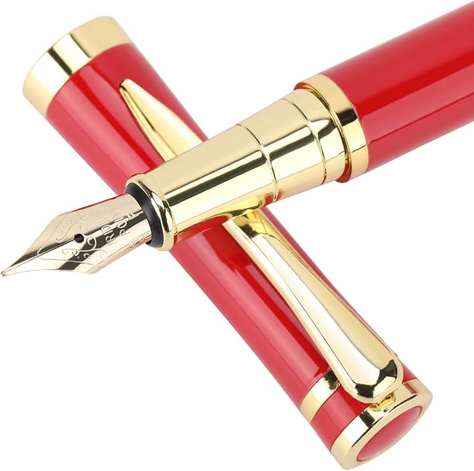 Cheericome Fountain Pen - Luxury Fountain pen set for Men & Women - Ink Pen for Smooth Writing - Fountain Pen Fine Nib,Includes 10 Ink Cartridges and Ink Refill Converter - Red