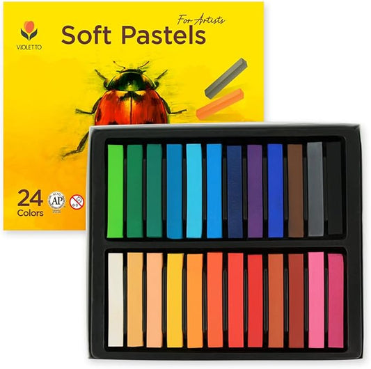 Long Soft Pastels Set - 24 Vibrant Colors, Acid-Free and Non-Toxic, Ideal for Drawing, Blending, and Shading, Perfect for Artists, Students, Beginners and Creative Projects