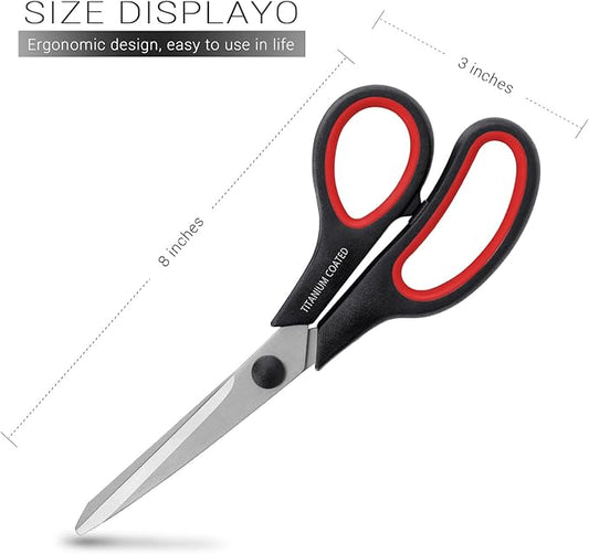Scissors 8" Multipurpose Right/Left Handed Titanium Coated Sturdy Sharp Scissors for Office Home School Students