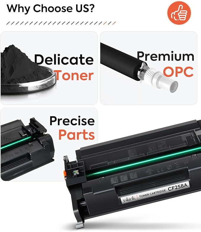 v4ink 58A CF258A Black Toner Cartridge (with Chip) Compatible Replacement for HP 58A 58X CF258A Toner Cartridge for HP Pro MFP M428fdw M428fdn M428dw M404dn M404n M404dw M406dn M430f Printer, 2 Pack