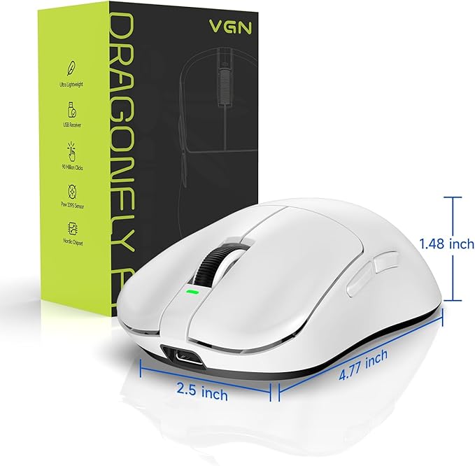 VGN F1 MOBA Wireless Gaming Mouse, 4K Polling Wired/Wireless Gamer Mice with 26K Optical Sensor, 55g Lightweight, 200h Battery Life, 6 Programmable Buttons, USB-C Charging, for PC/Mac/Laptop - White