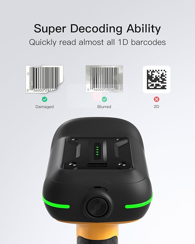 Inateck Industrial Barcode Scanner Bluetooth, 1D Scanner Wireless with IP67 Waterproof and Dustproof, Handscanner with App & SDK,BCST-61