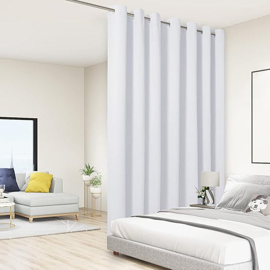 BONZER Extra Wide Room Divider Curtain Screen Partitions Total Privacy Wall Blackout Curtains for Home Theatre, Storage, 108L x 150W Inch (9L x 12.5W ft), 1 Panel, Greyish White