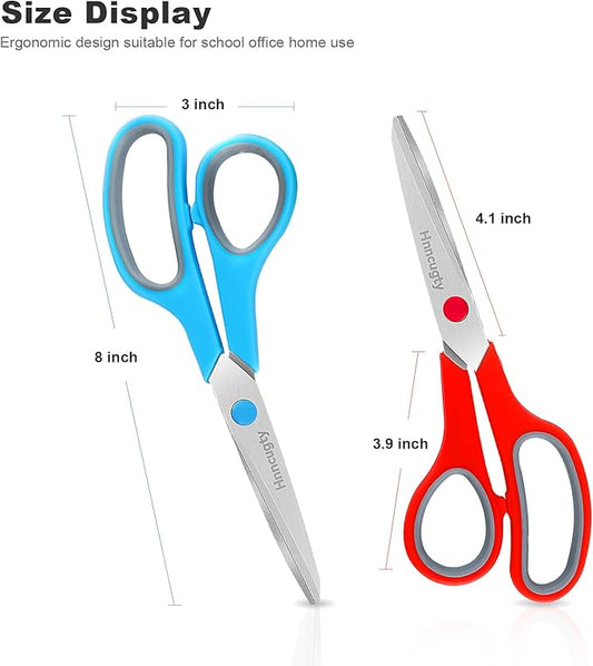 Scissors, Hnncugty 8" Scissors All Purpose Bulk Set of 6-Pack, Sharp Shears for Office Home Craft Sewing Fabric, High/Middle School Supplies Student Teacher Supplies, Comfort Grip Right/Left Handed