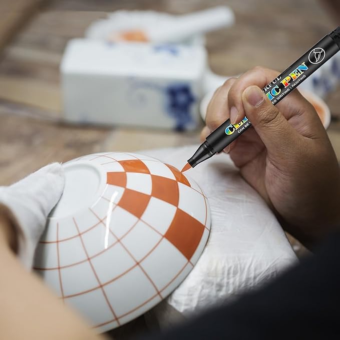 Permanent Marke Ceramics Pens 24 Colors Porcelain Paint Brush Pen for Both Glazed and Unglazed Ceramics Christmas Decoration Wine Markers