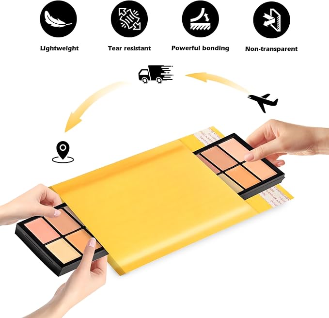 105Pack Yellow 3.5x5in Kraft Bubble Mailers Small Business Mailing Packages Self-Sealing Paper Envelopes, Mailer Shipping Padded Envelopes with Strong Adhesion for Jewelry Makeup Supplies